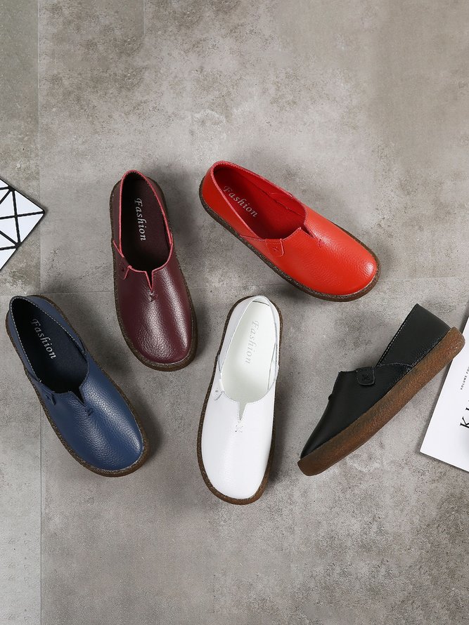 Solid Color Leather Soft Sole Casual Shoes