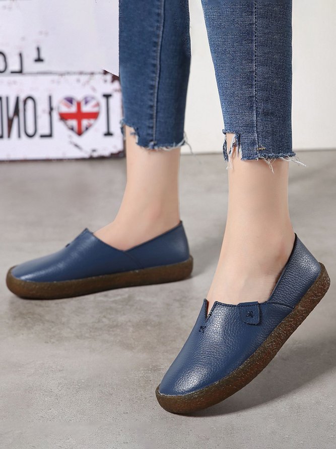 Solid Color Leather Soft Sole Casual Shoes