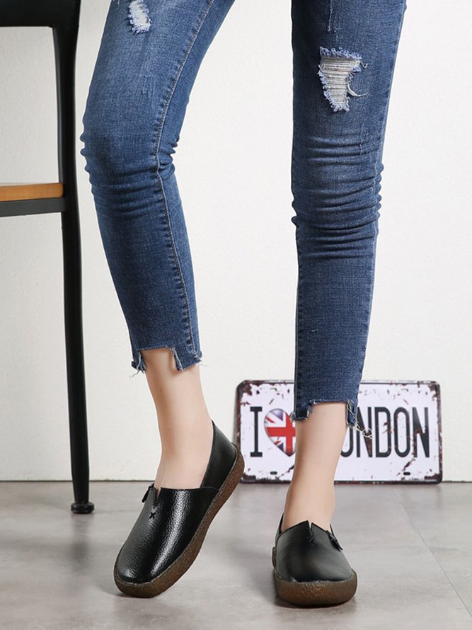 Solid Color Leather Soft Sole Casual Shoes