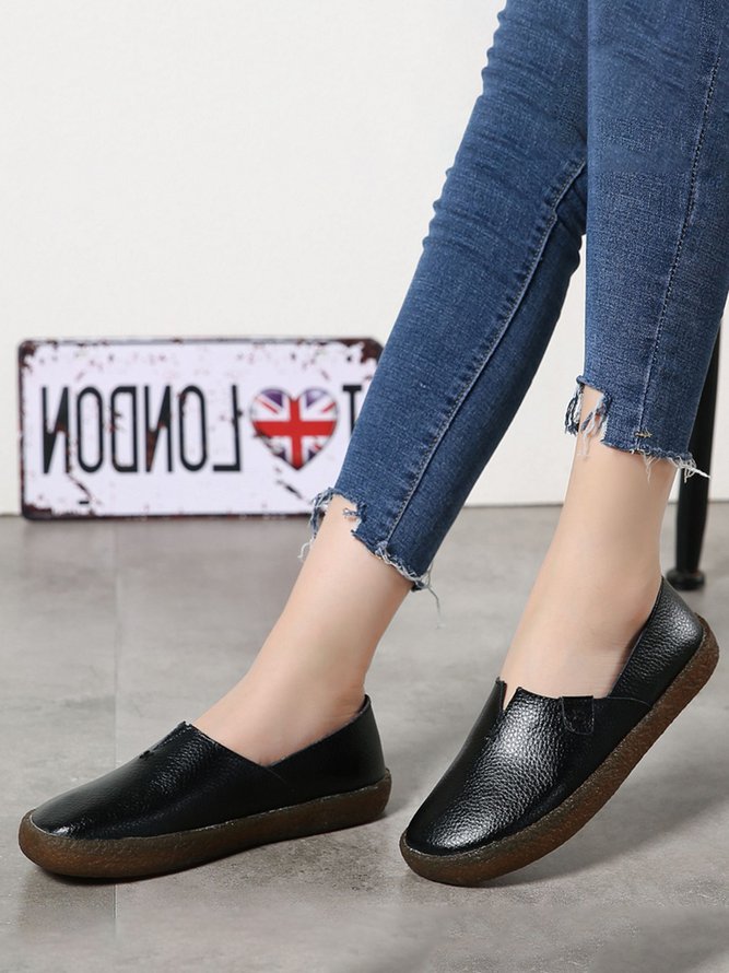Solid Color Leather Soft Sole Casual Shoes
