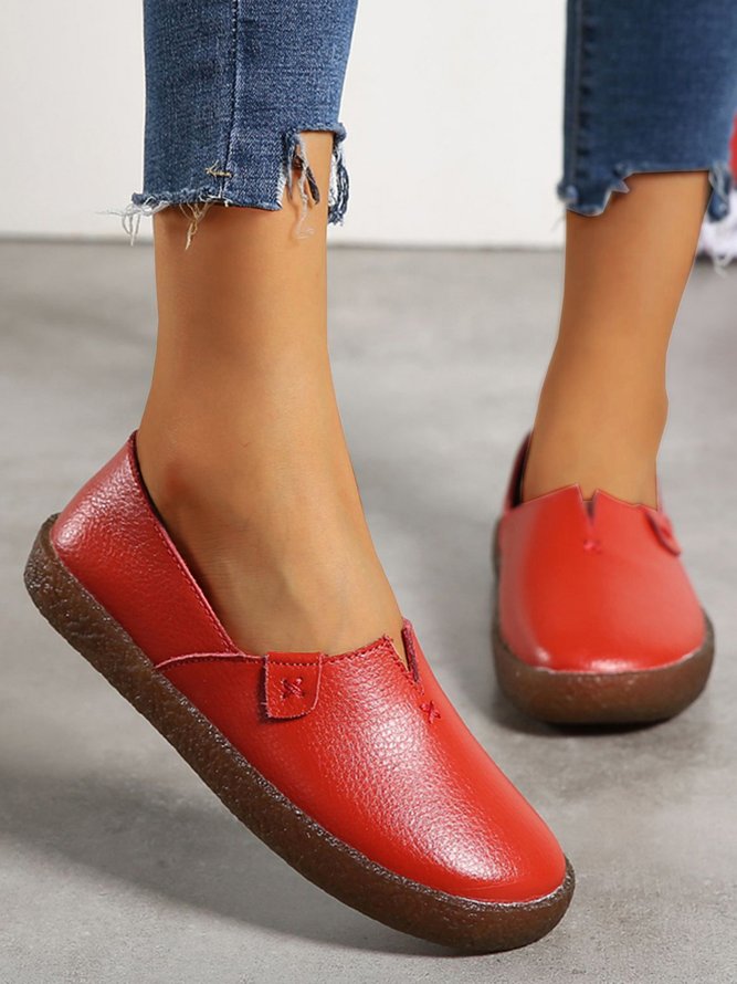 Solid Color Leather Soft Sole Casual Shoes