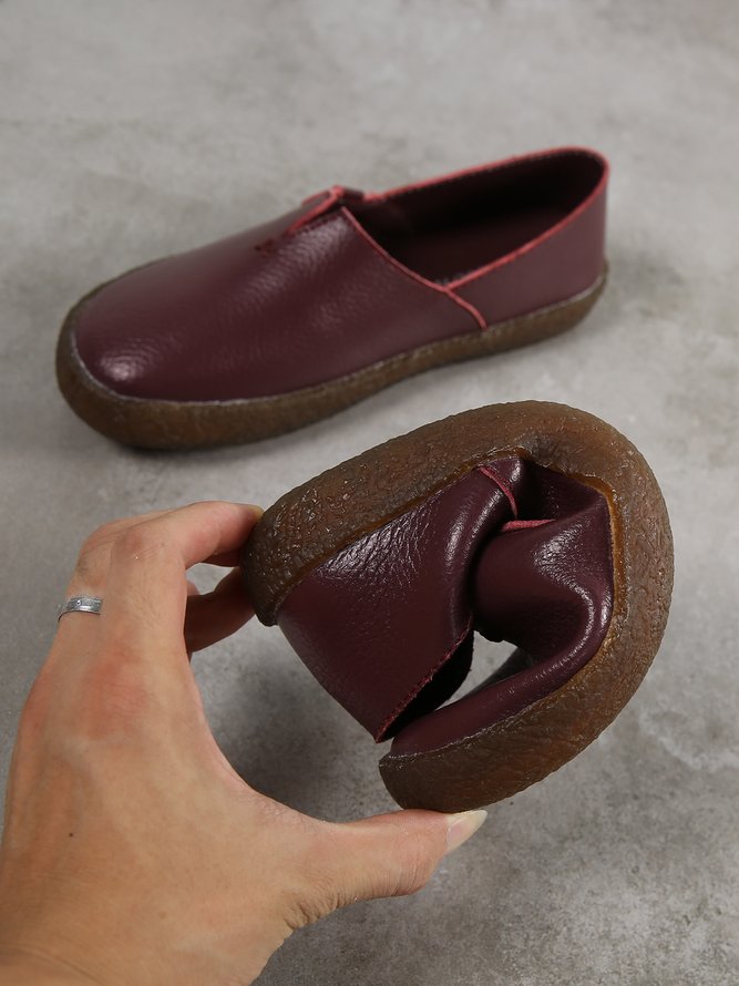 Solid Color Leather Soft Sole Casual Shoes