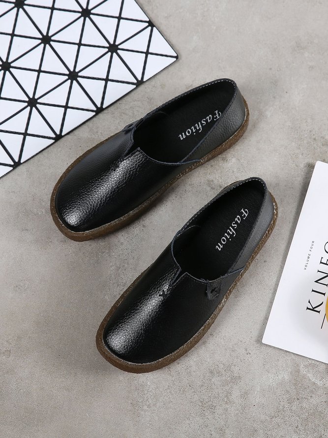 Solid Color Leather Soft Sole Casual Shoes