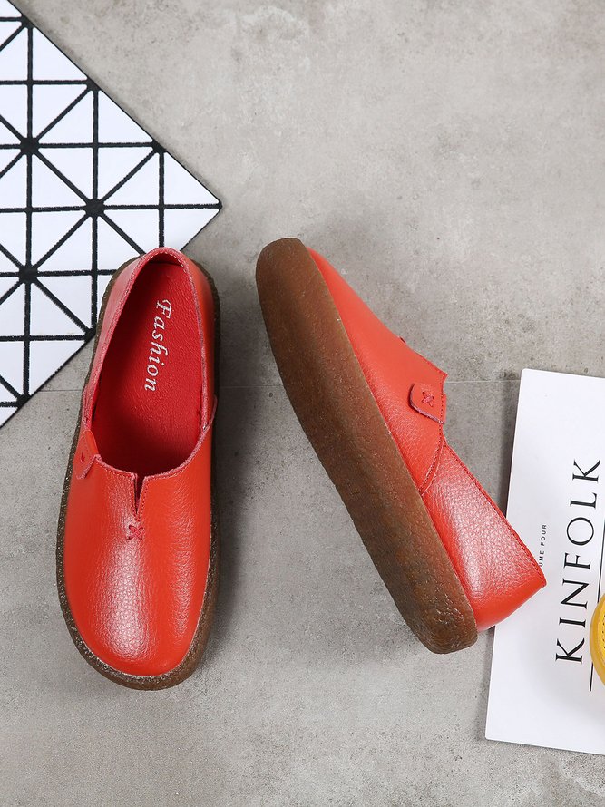 Solid Color Leather Soft Sole Casual Shoes