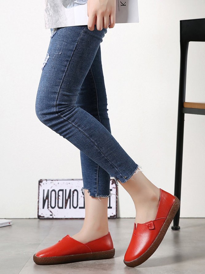 Solid Color Leather Soft Sole Casual Shoes