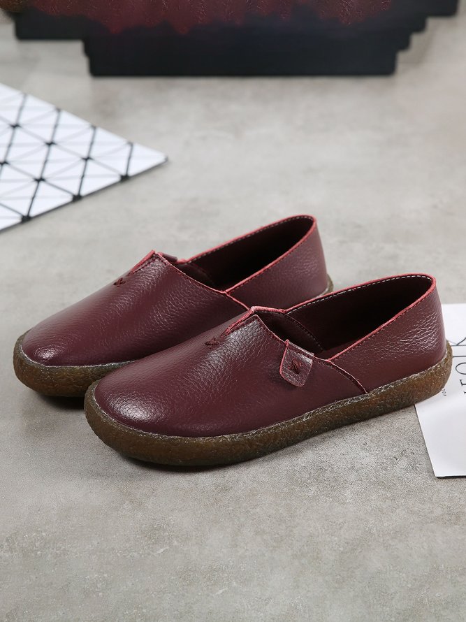 Solid Color Leather Soft Sole Casual Shoes