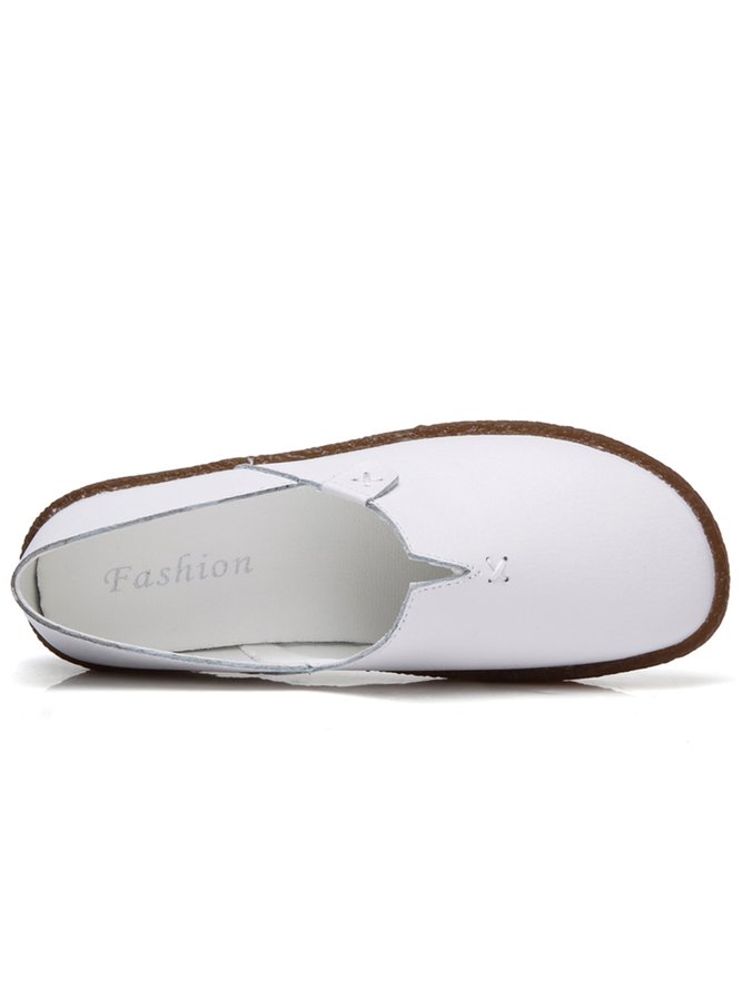 Solid Color Leather Soft Sole Casual Shoes