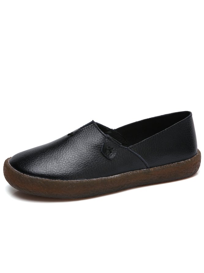 Solid Color Leather Soft Sole Casual Shoes