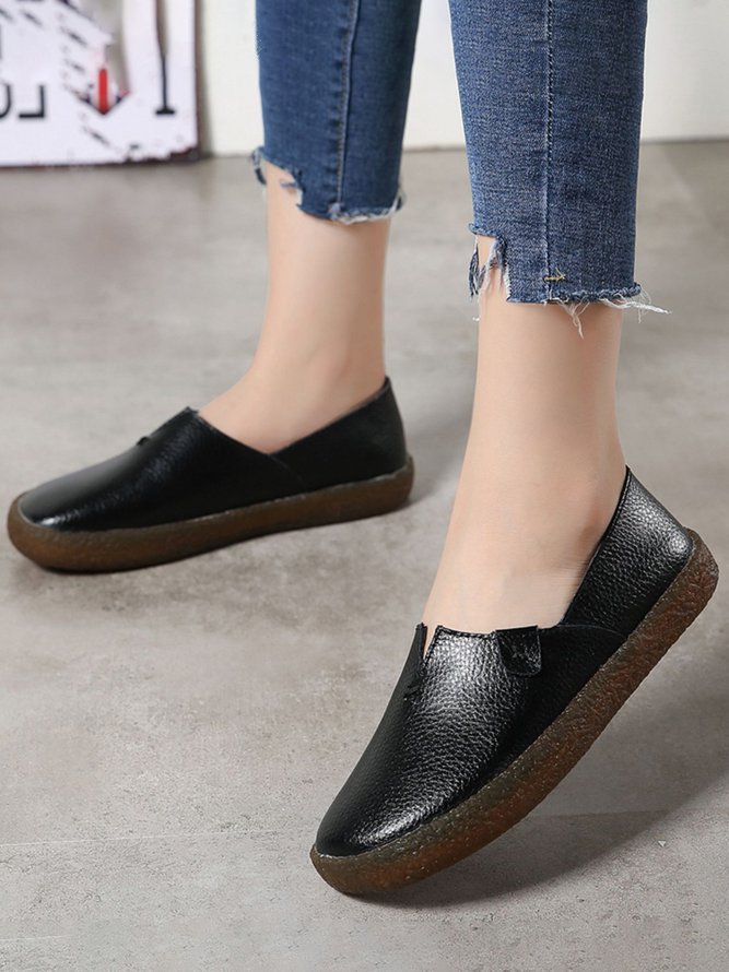 Solid Color Leather Soft Sole Casual Shoes
