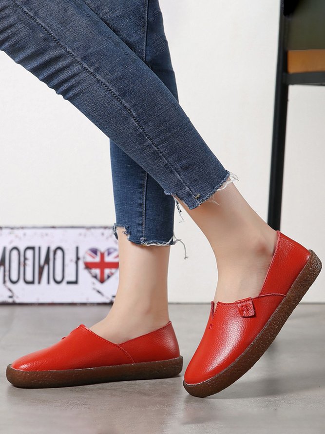 Solid Color Leather Soft Sole Casual Shoes
