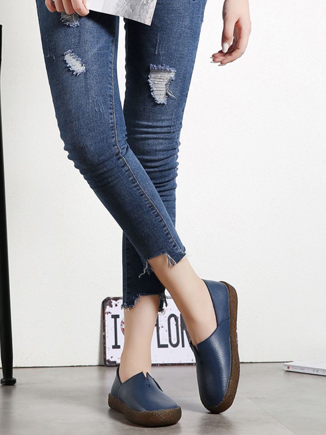 Solid Color Leather Soft Sole Casual Shoes