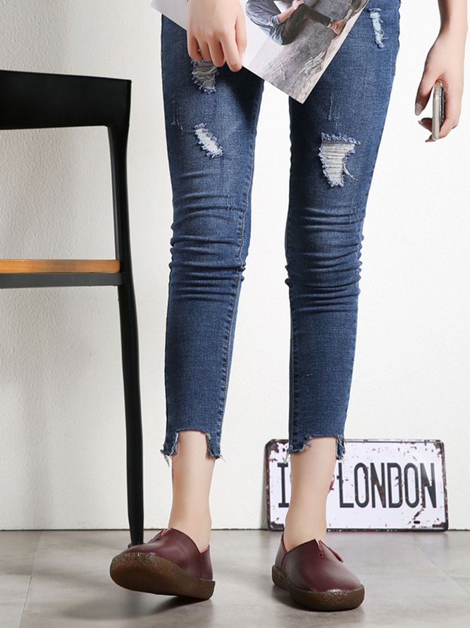 Solid Color Leather Soft Sole Casual Shoes