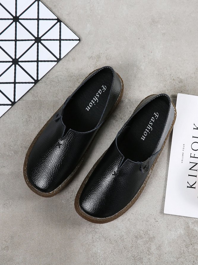 Solid Color Leather Soft Sole Casual Shoes