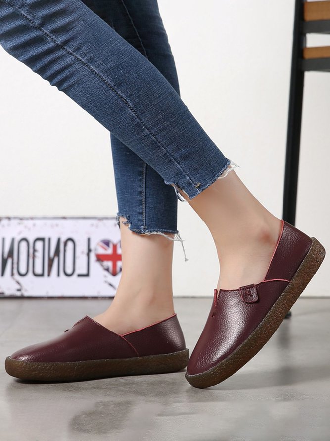Solid Color Leather Soft Sole Casual Shoes