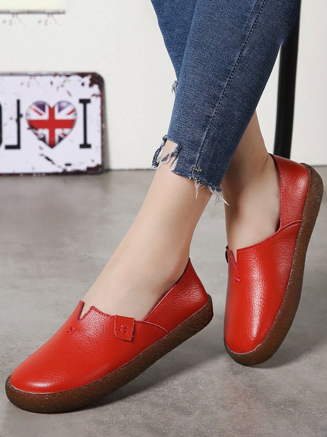 Solid Color Leather Soft Sole Casual Shoes