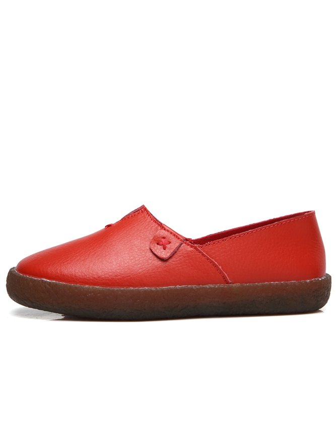 Solid Color Leather Soft Sole Casual Shoes