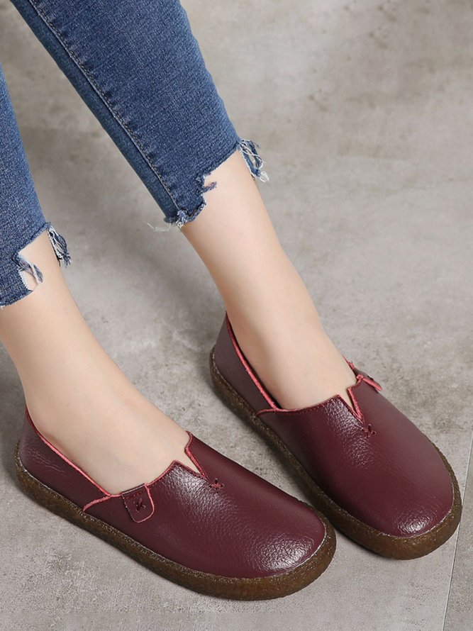 Solid Color Leather Soft Sole Casual Shoes