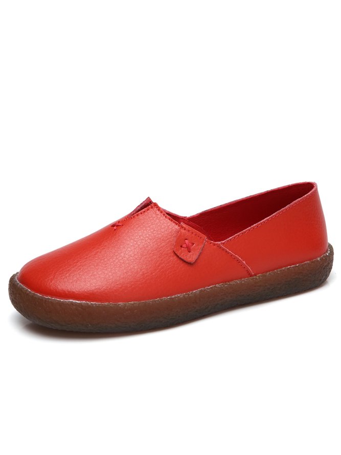 Solid Color Leather Soft Sole Casual Shoes