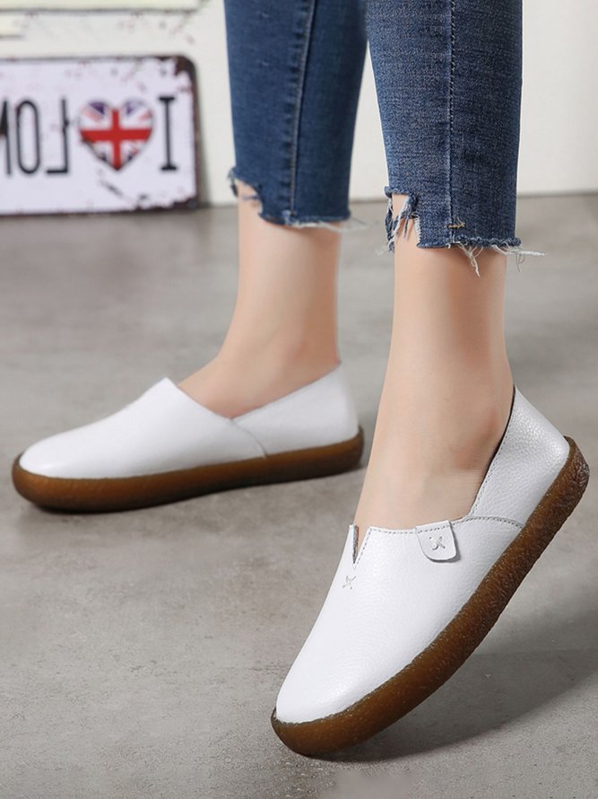 Solid Color Leather Soft Sole Casual Shoes