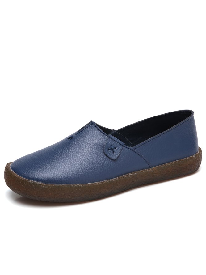Solid Color Leather Soft Sole Casual Shoes