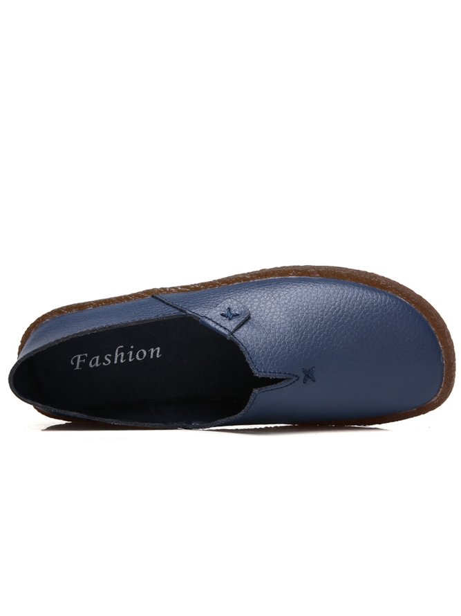 Solid Color Leather Soft Sole Casual Shoes