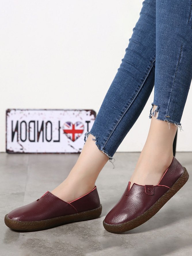 Solid Color Leather Soft Sole Casual Shoes