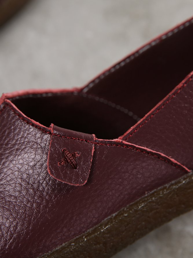 Solid Color Leather Soft Sole Casual Shoes