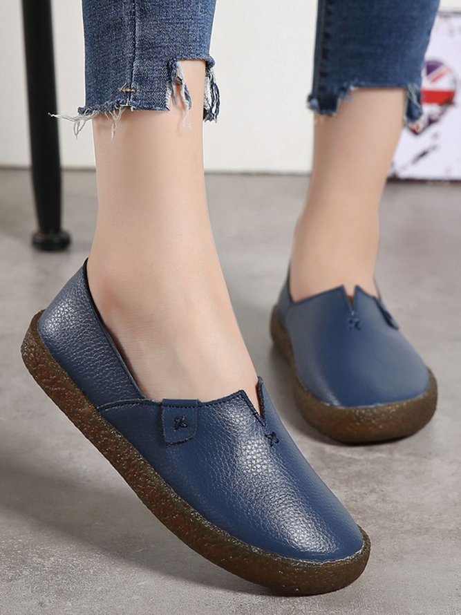 Solid Color Leather Soft Sole Casual Shoes