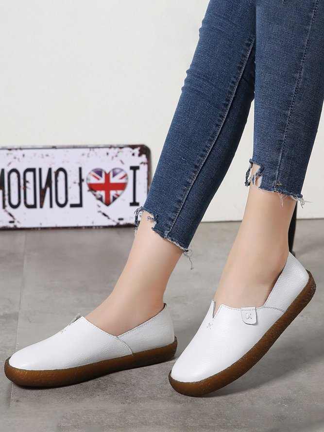 Solid Color Leather Soft Sole Casual Shoes