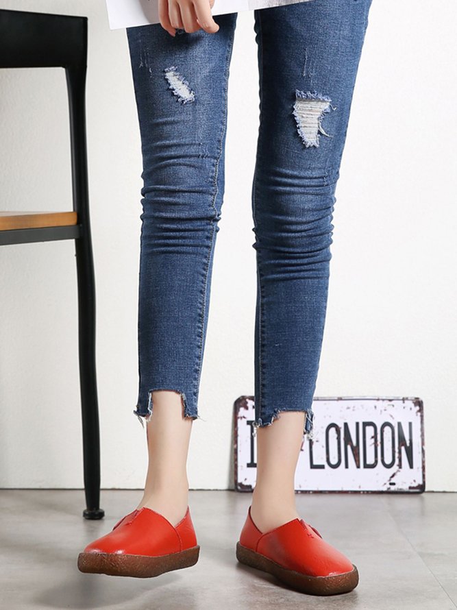 Solid Color Leather Soft Sole Casual Shoes