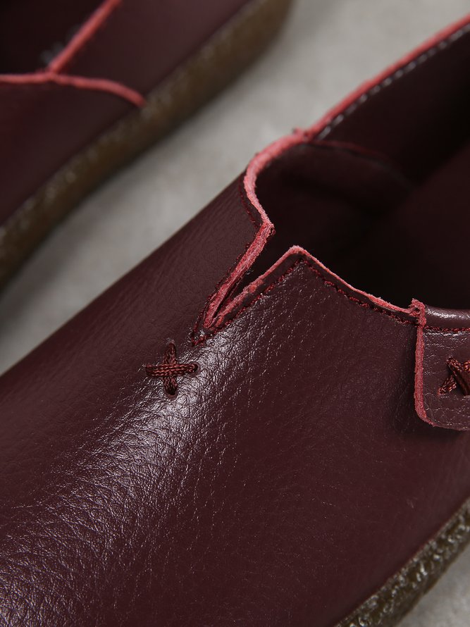 Solid Color Leather Soft Sole Casual Shoes
