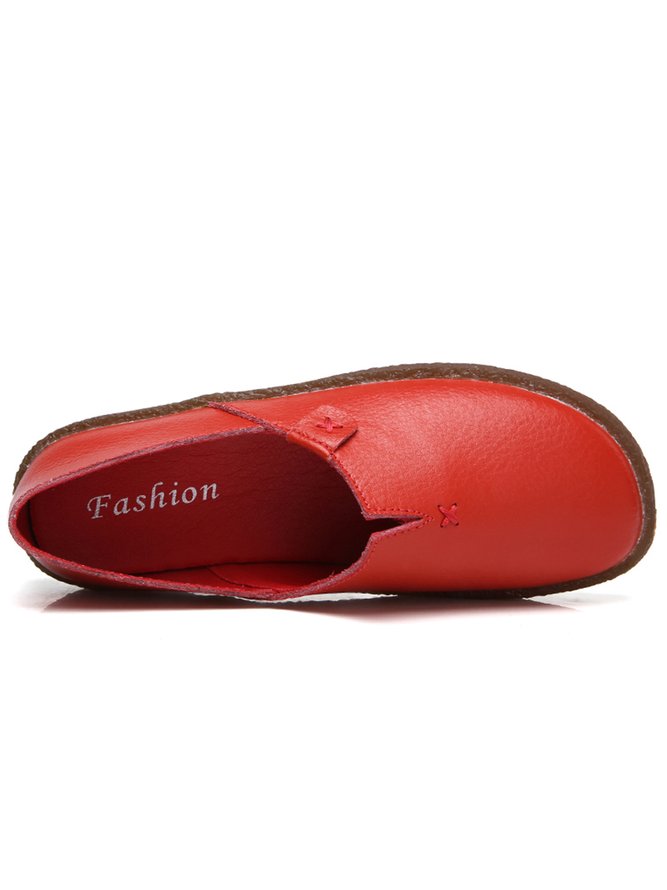 Solid Color Leather Soft Sole Casual Shoes