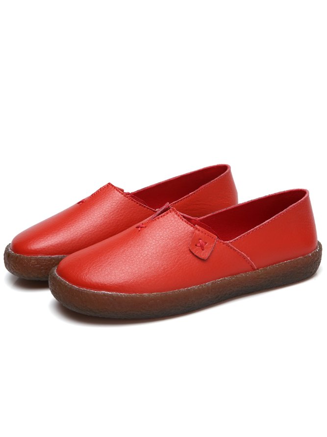 Solid Color Leather Soft Sole Casual Shoes