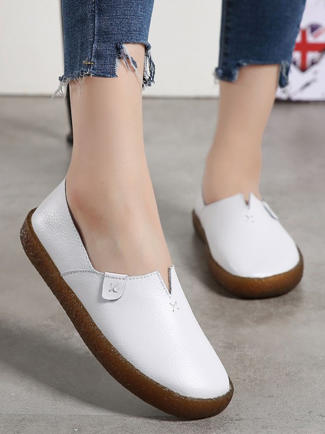 Solid Color Leather Soft Sole Casual Shoes