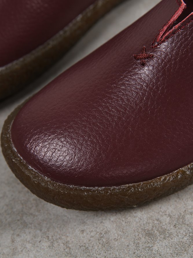 Solid Color Leather Soft Sole Casual Shoes
