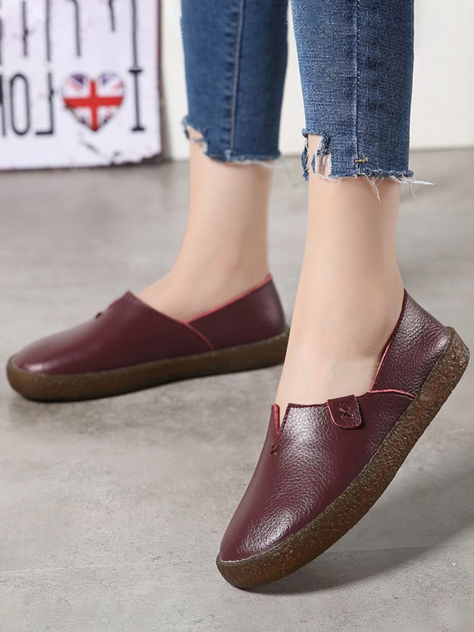 Solid Color Leather Soft Sole Casual Shoes