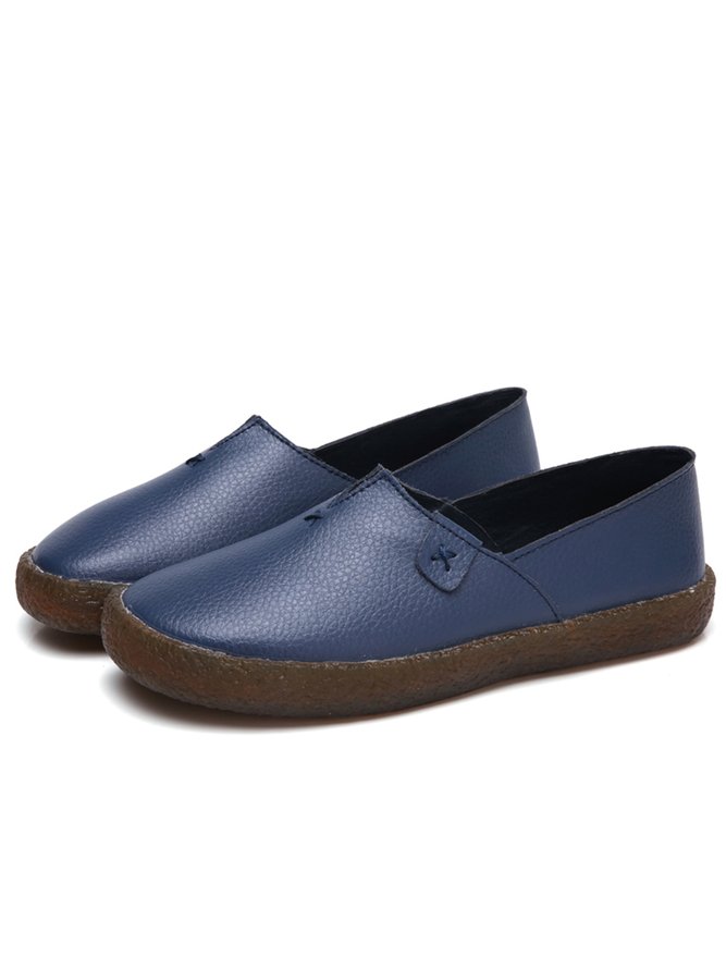 Solid Color Leather Soft Sole Casual Shoes