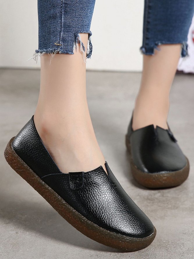 Solid Color Leather Soft Sole Casual Shoes