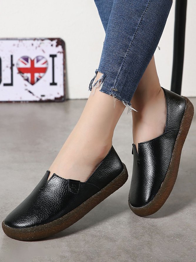 Solid Color Leather Soft Sole Casual Shoes