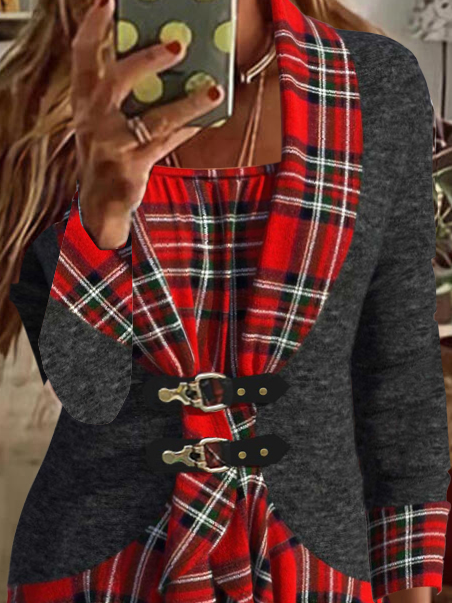 Women's V Neck Regular Fit Color Block Long Sleeve Tunic Top