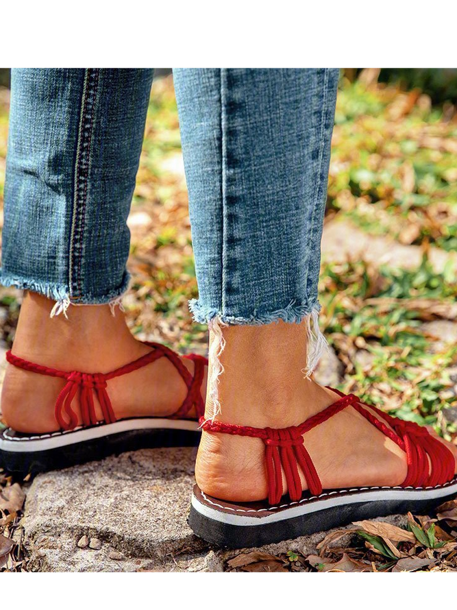 2018 Summer Handmade Breathable Bandage Beach Flat Sandals