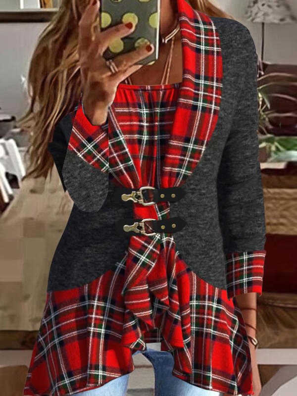 Women's V Neck Regular Fit Color Block Long Sleeve Tunic Top