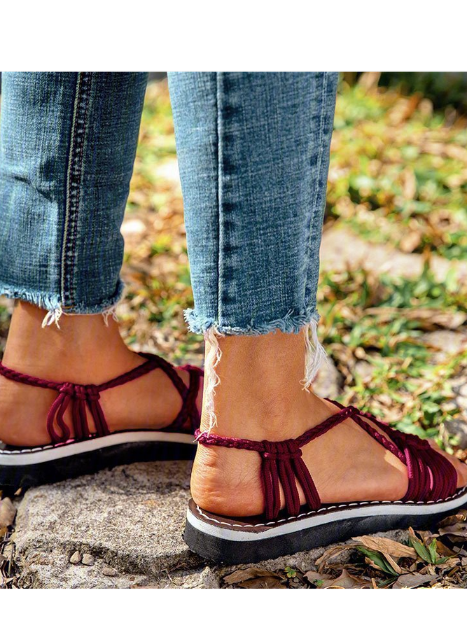 2018 Summer Handmade Breathable Bandage Beach Flat Sandals