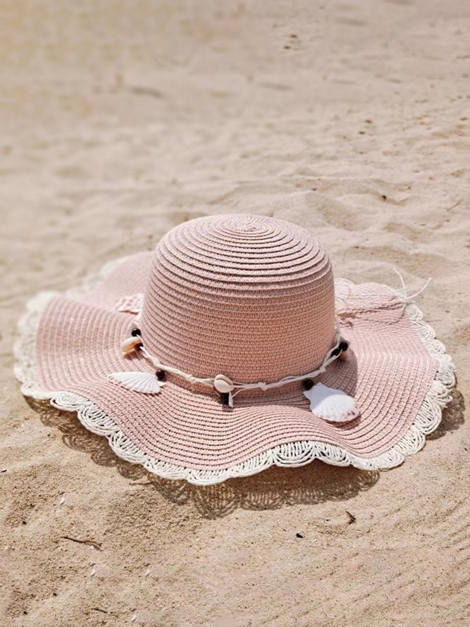 Boho Seashell Trim Handwoven Straw Hat Beach Vacation Ethnic Accessories