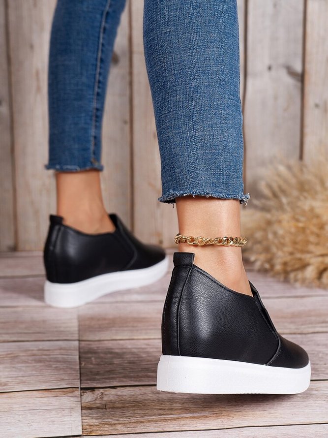 Letter Patched Slip On Wedge Shoes