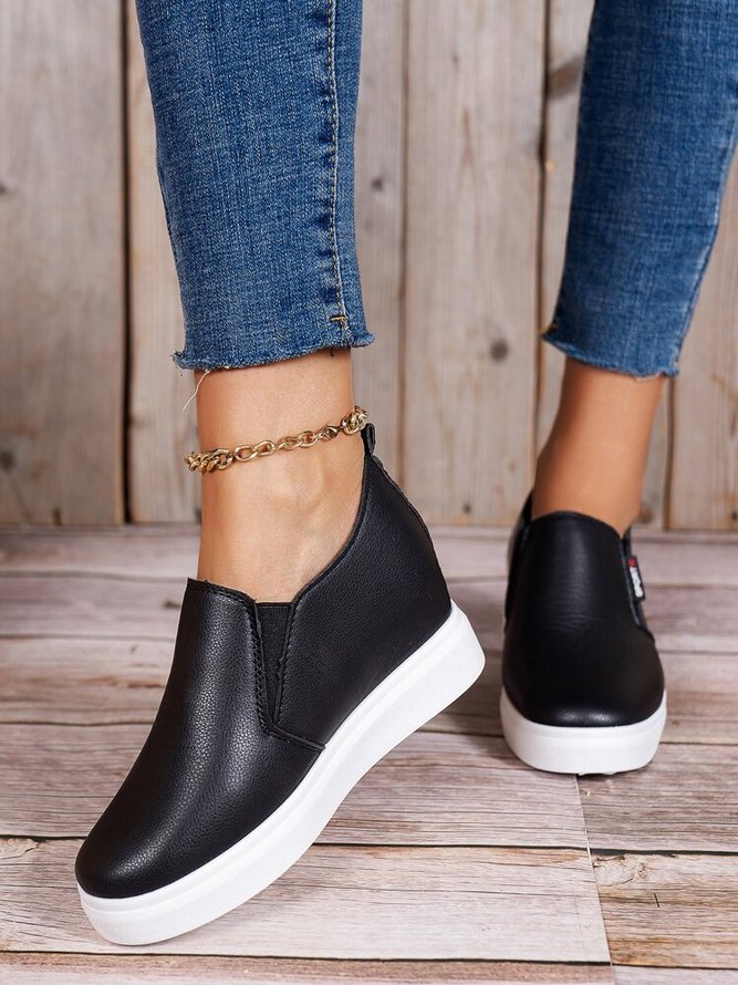 Letter Patched Slip On Wedge Shoes