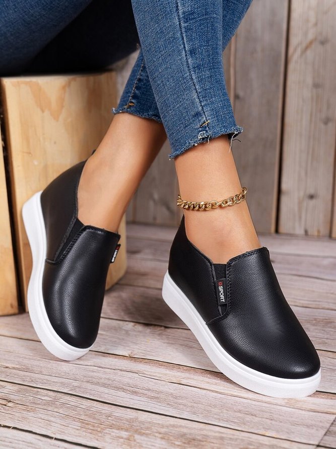 Letter Patched Slip On Wedge Shoes
