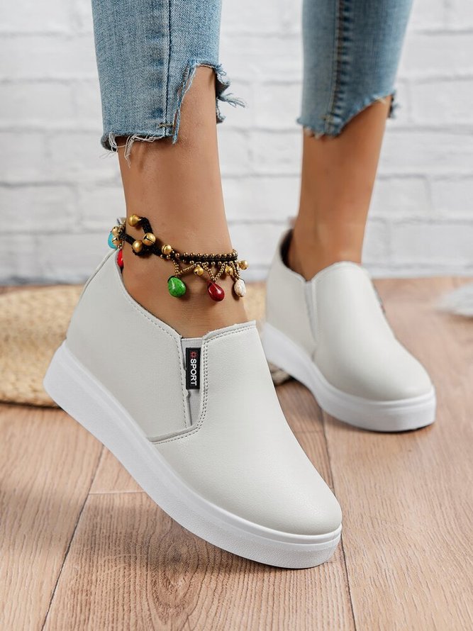 Letter Patched Slip On Wedge Shoes