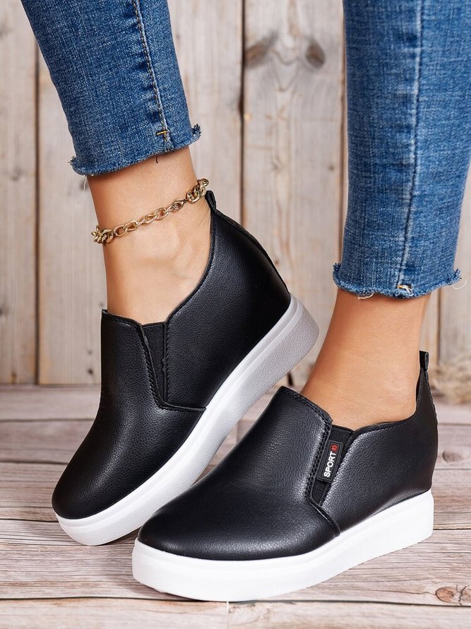 Letter Patched Slip On Wedge Shoes