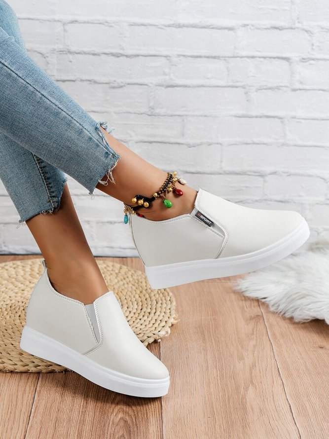 Letter Patched Slip On Wedge Shoes